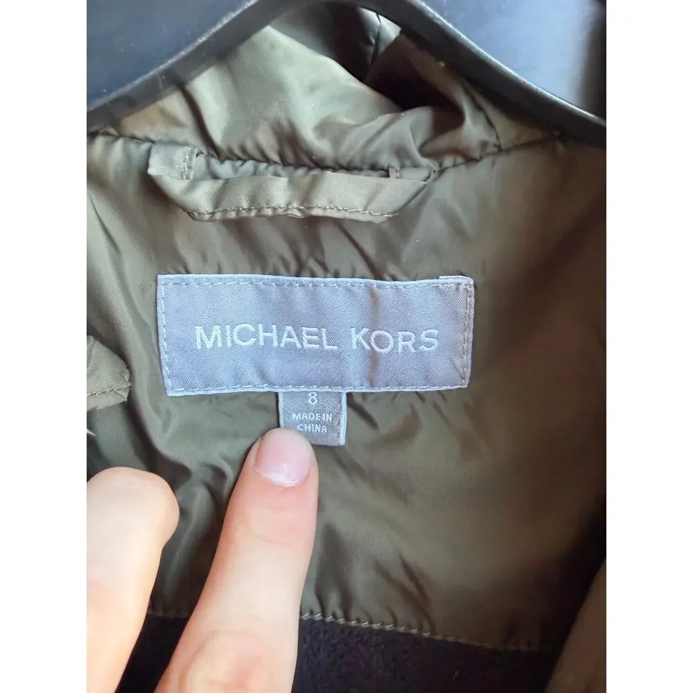 Michael Kors Girls Size 8 Olive Green Hooded Puffer Jacket Winter Coat